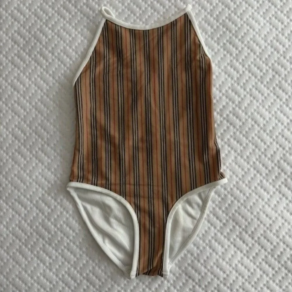 Burberry Beige Sandie Icon Stripe One-Piece Swimsuit - Picture 1 of 4